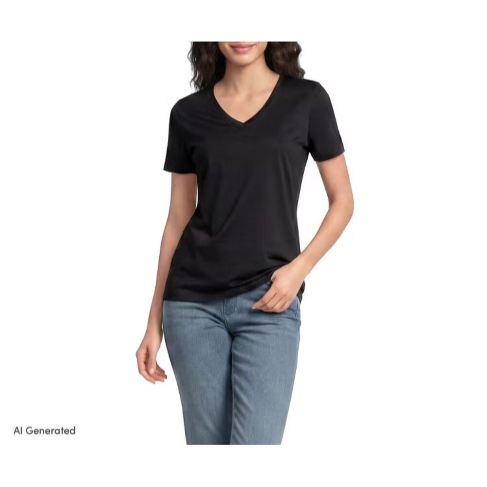 NEW L Lands End T Shirt v-neck Supima cotton Black relaxed PERU women’s Sz P XL